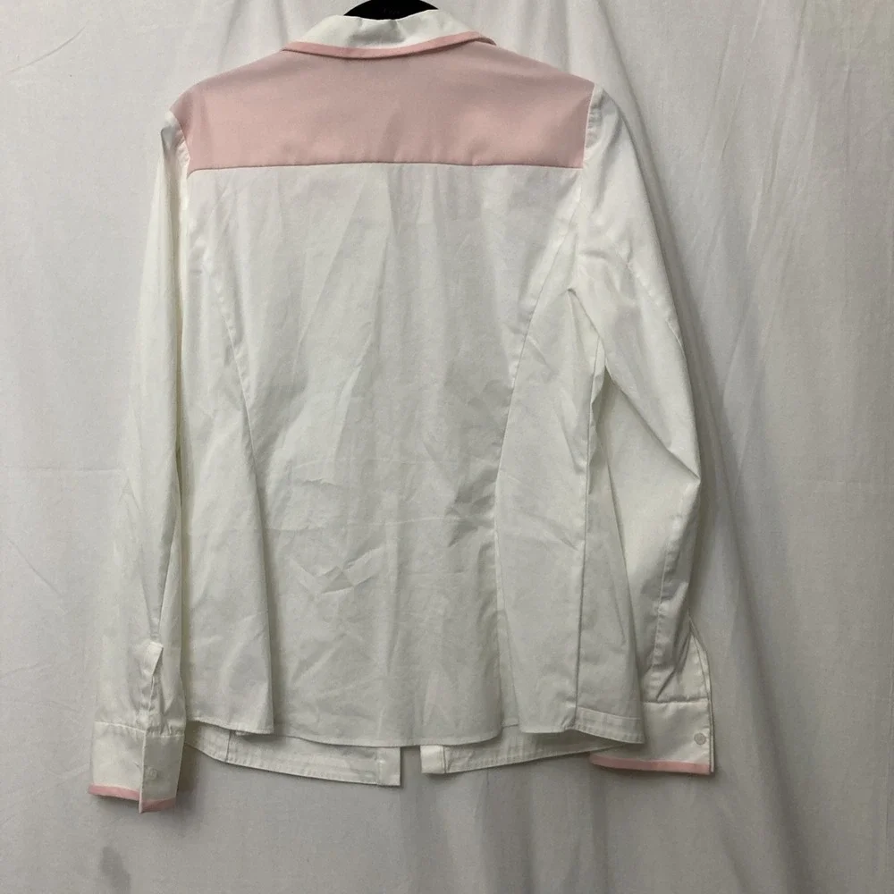 Lafayette‎ 148 White Long Sleeve Button-Up w/Pink Accents on Yoke & Wrist - SZ 8 - Picture 5 of 11